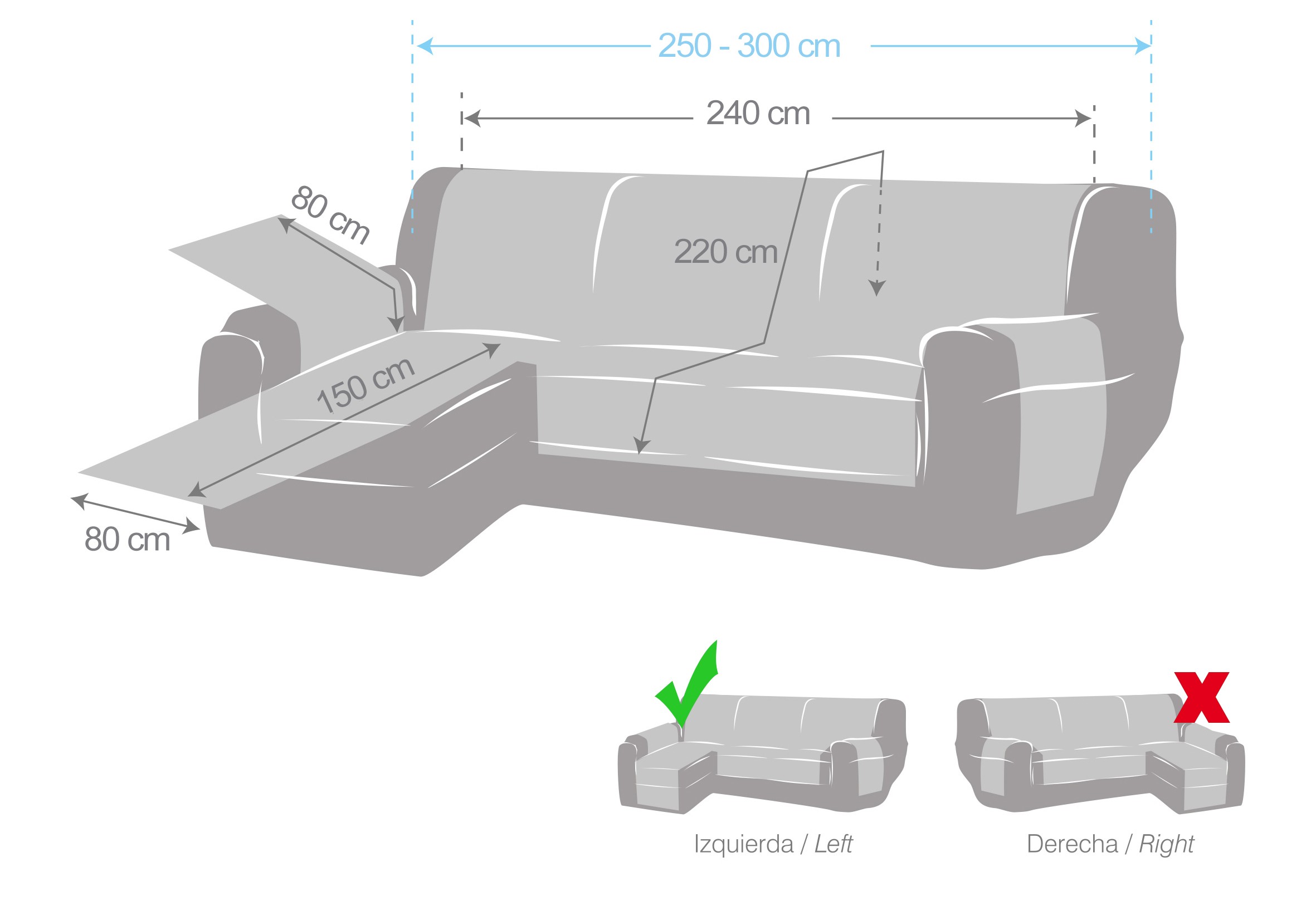 Funda anti manchas cubre Chaise Longue Modelo Turín