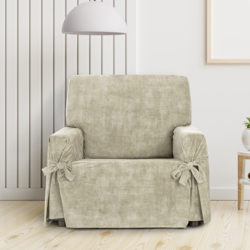 Funda de Sillón Turín con lazos | Velvet elegante | Ajuste seguro | Decoración clásica | Lavable a máquina