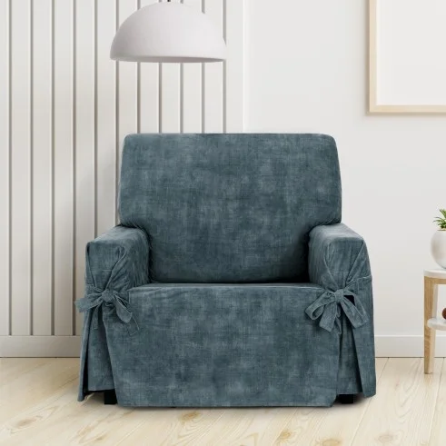 Funda de Sillón Turín con lazos | Velvet elegante | Ajuste seguro | Decoración clásica | Lavable a máquina