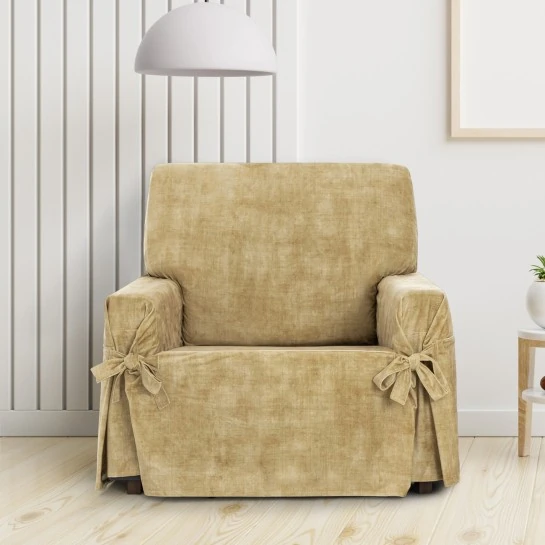 Funda de Sillón Turín con lazos | Velvet elegante | Ajuste seguro | Decoración clásica | Lavable a máquina