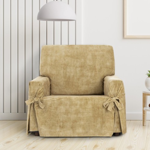 Funda de Sillón Turín con lazos | Velvet elegante | Ajuste seguro | Decoración clásica | Lavable a máquina