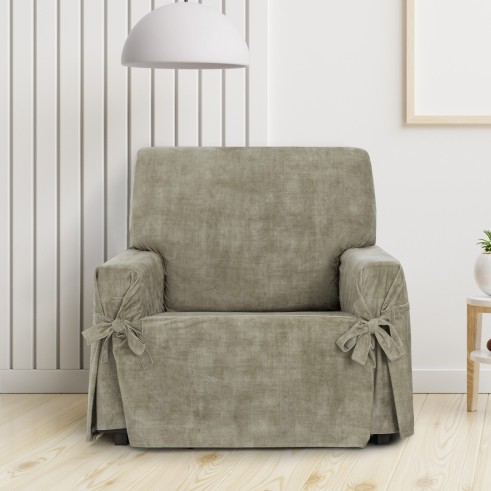 Funda de Sillón Turín con lazos | Velvet elegante | Ajuste seguro | Decoración clásica | Lavable a máquina