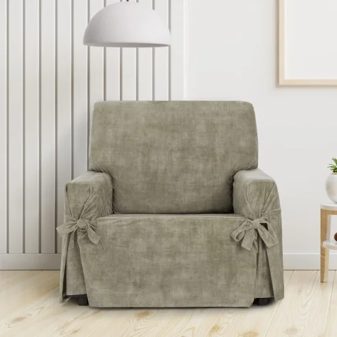 Funda de Sillón Turín con lazos | Velvet elegante | Ajuste seguro | Decoración clásica | Lavable a máquina