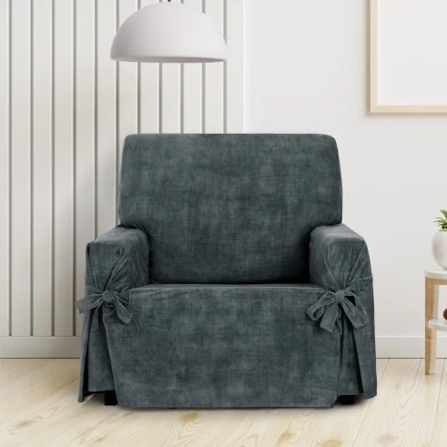 Funda de Sillón Turín con lazos | Velvet elegante | Ajuste seguro | Decoración clásica | Lavable a máquina