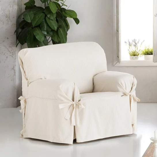 Funda Sillón Bianca con Lazos | Geometría elegante | Protección visual | Tacto suave | Lavado fácil