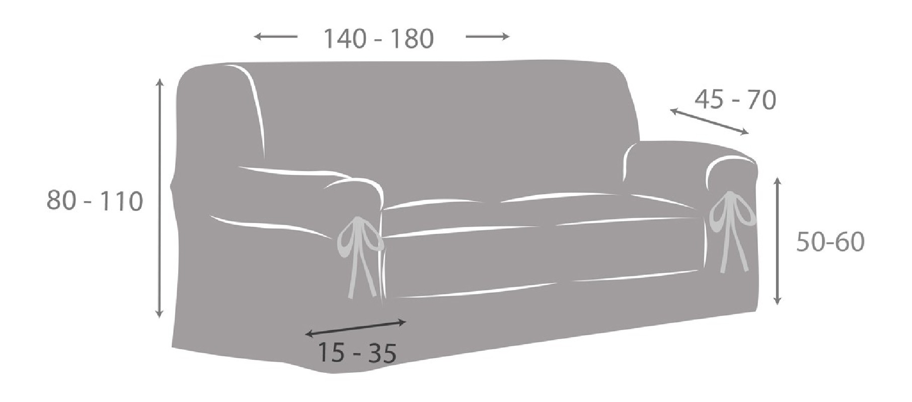 Funda Sofá con Lazos Constanza | Tejido Chevron no elástico | Ajuste decorativo clásico | Lavable fácil