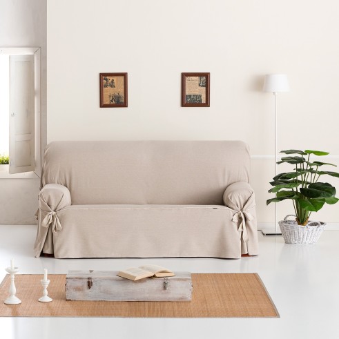 Funda Sofá con Lazos Constanza | Tejido Chevron no elástico | Ajuste decorativo clásico | Lavable fácil