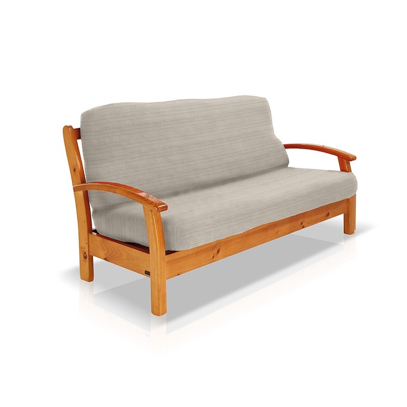 Funda elástica para sofá cama nido con brazos de madera Funda elástica para sofá cama nido con brazos de madera