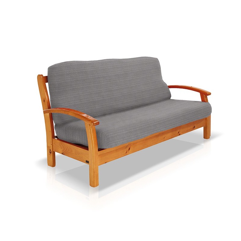 Funda elástica para sofá cama nido con brazos de madera Funda elástica para sofá cama nido con brazos de madera