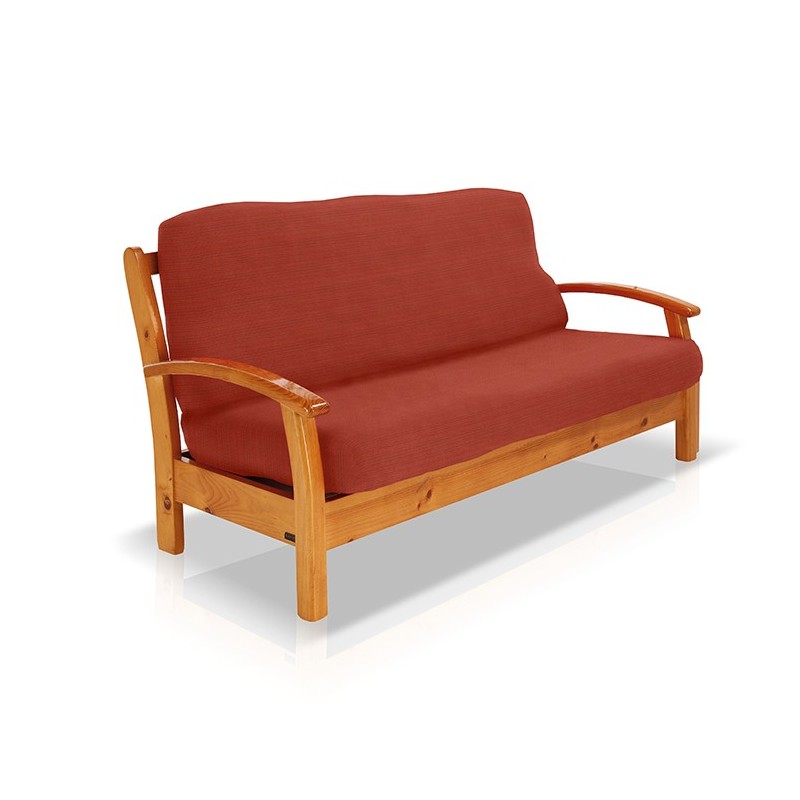 Funda elástica para sofá cama nido con brazos de madera Funda elástica para sofá cama nido con brazos de madera
