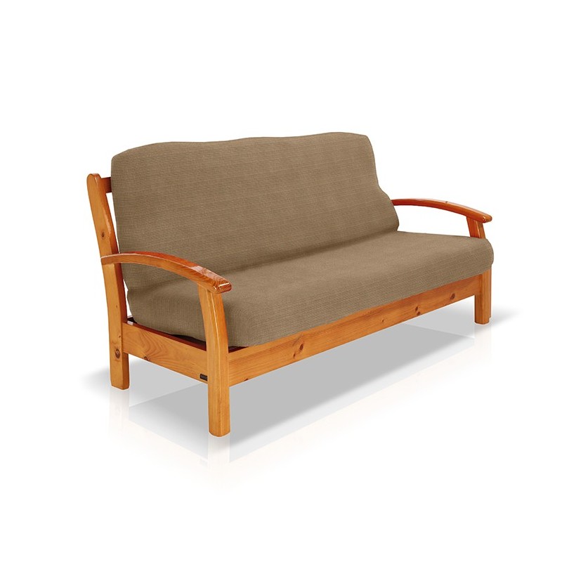 Funda elástica para sofá cama nido con brazos de madera Funda elástica para sofá cama nido con brazos de madera