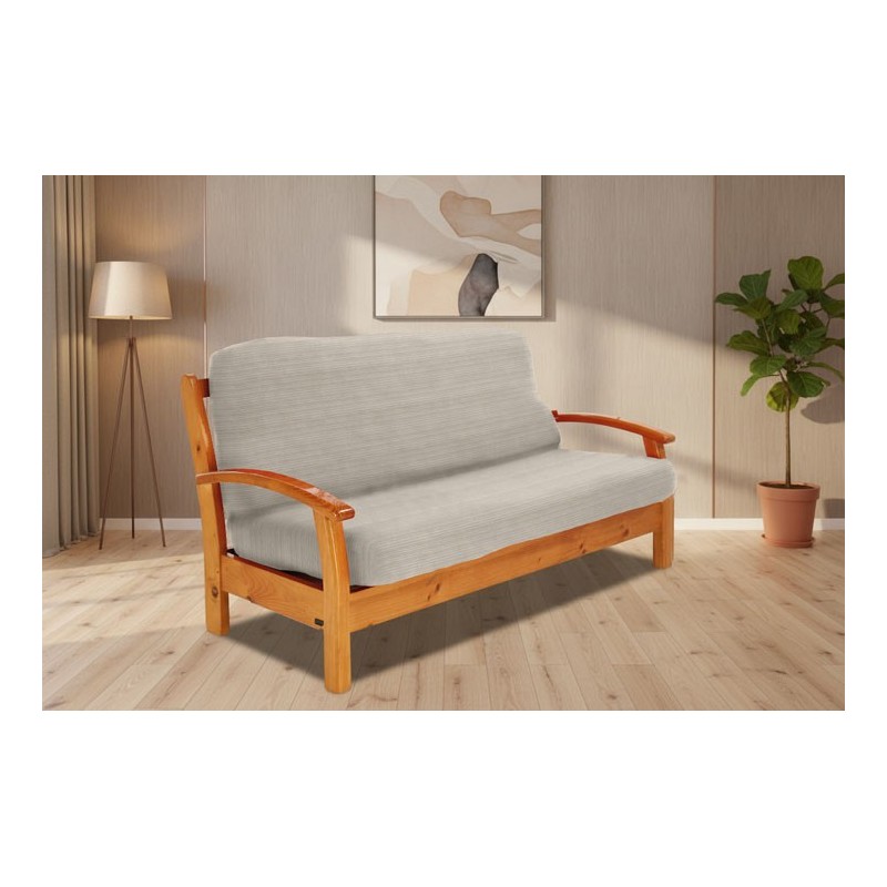 Funda elástica para sofá cama nido con brazos de madera Funda elástica para sofá cama nido con brazos de madera
