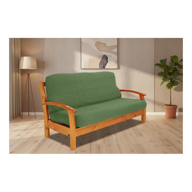 Funda elástica para sofá cama nido con brazos de madera Funda elástica para sofá cama nido con brazos de madera