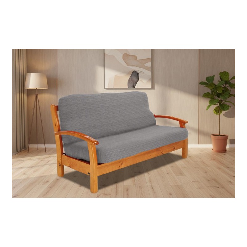 Funda elástica para sofá cama nido con brazos de madera Funda elástica para sofá cama nido con brazos de madera