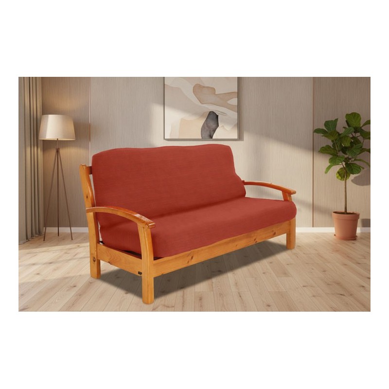 Funda elástica para sofá cama nido con brazos de madera Funda elástica para sofá cama nido con brazos de madera