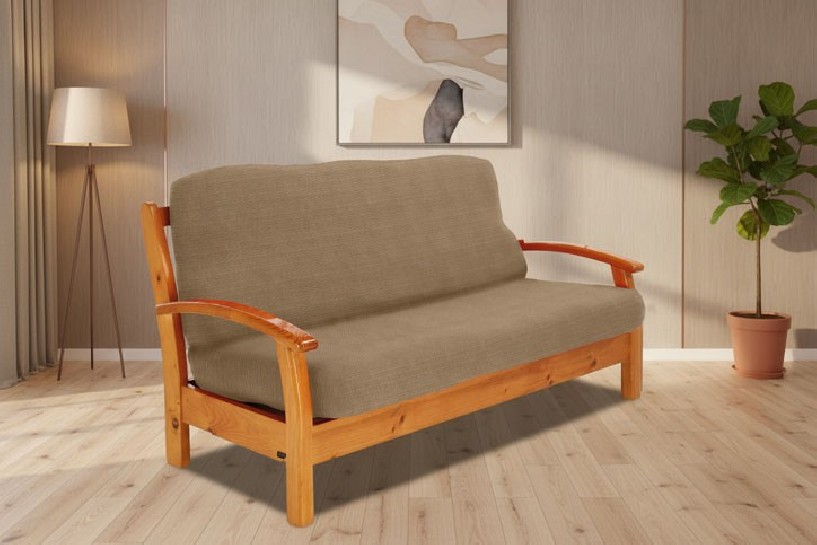 Funda elástica para sofá cama nido con brazos de madera – Modelo Aquiles