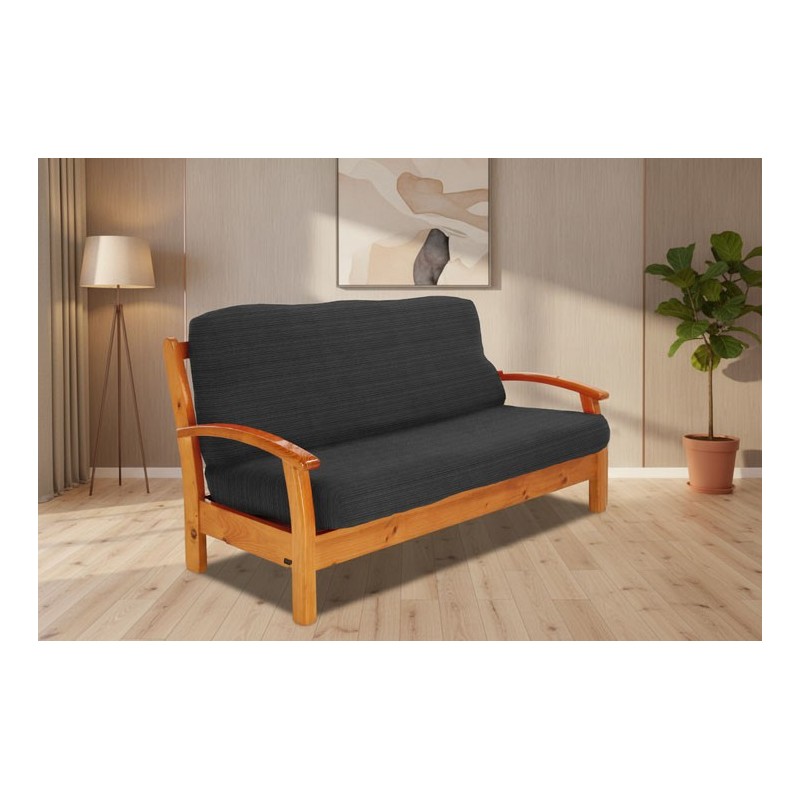 Funda elástica para sofá cama nido con brazos de madera Funda elástica para sofá cama nido con brazos de madera