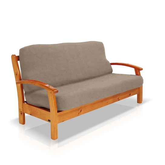 Funda bielástica para sofá cama nido con brazos de madera – Modelo Cora