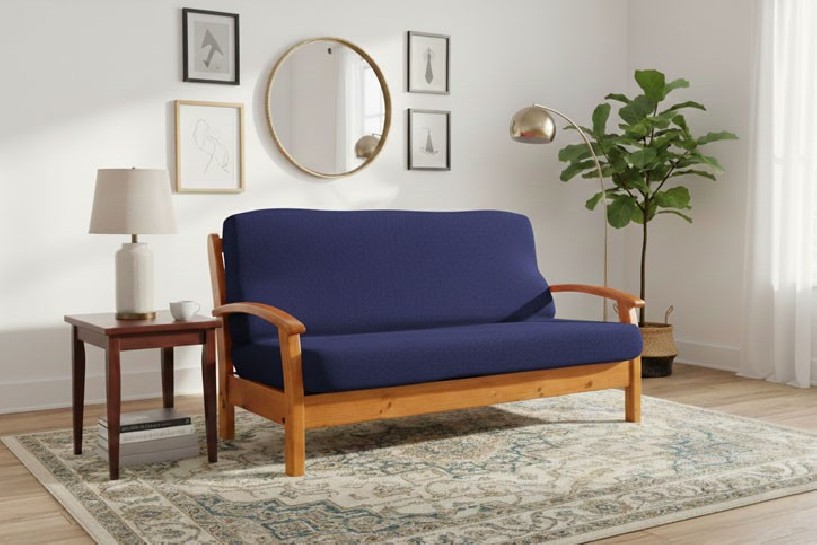 Funda bielástica para sofá cama nido con brazos de madera – Modelo Cora