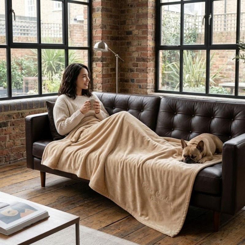 Manta Pierre Cardin para sofá — Fibra acrílica dralón fabricada en España