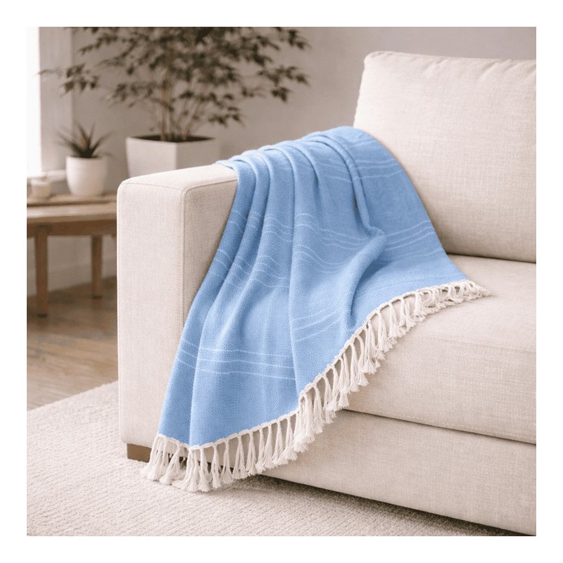 Plaid Foulard multiusos con flecos — Algodón y poliéster para sofá y cama