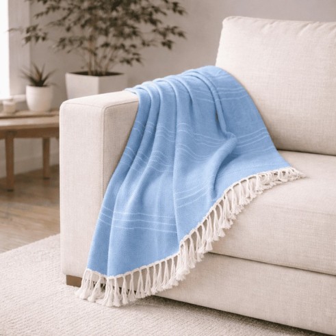 Plaid Foulard multiusos con flecos — Algodón y poliéster para sofá y cama