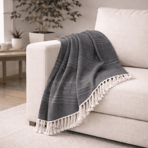 Plaid Foulard multiusos con flecos — Algodón y poliéster para sofá y cama