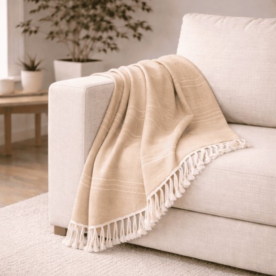 Plaid Foulard Multiusos para sofá y cama con flecos