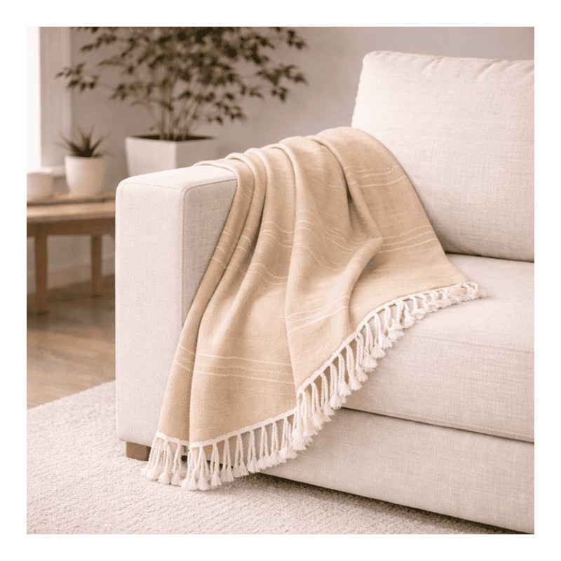 Plaid Foulard multiusos con flecos — Algodón y poliéster para sofá y cama