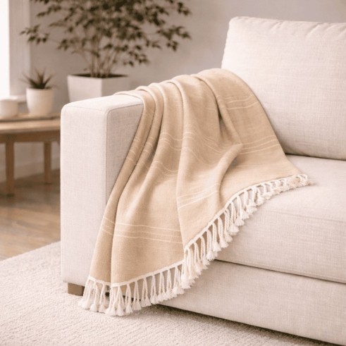 Plaid Foulard multiusos con flecos — Algodón y poliéster para sofá y cama