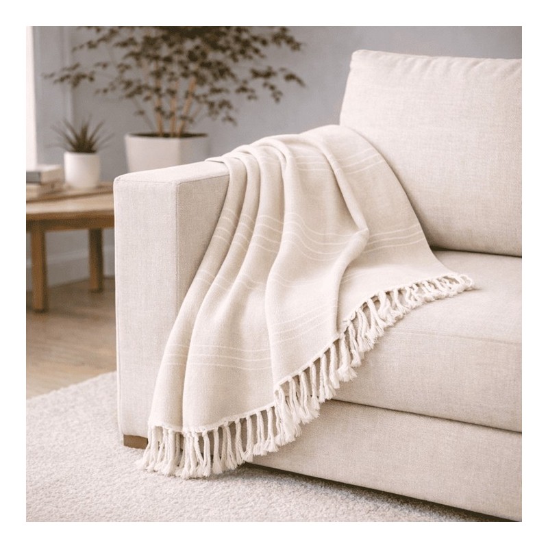 Plaid Foulard multiusos con flecos — Algodón y poliéster para sofá y cama