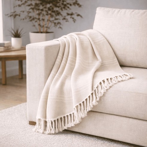 Plaid Foulard multiusos con flecos — Algodón y poliéster para sofá y cama