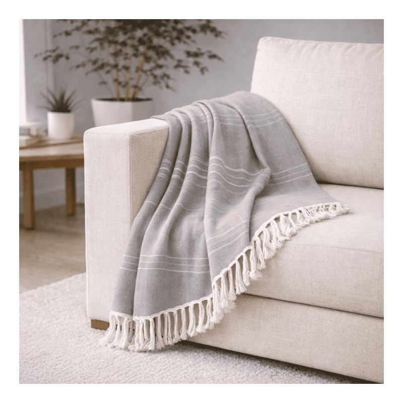 Plaid Foulard multiusos con flecos — Algodón y poliéster para sofá y cama