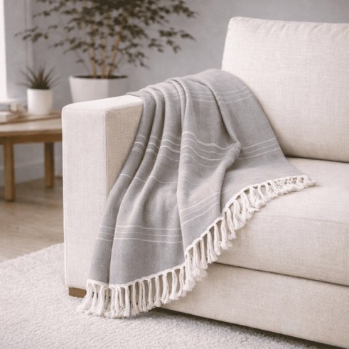 Plaid Foulard multiusos con flecos — Algodón y poliéster para sofá y cama