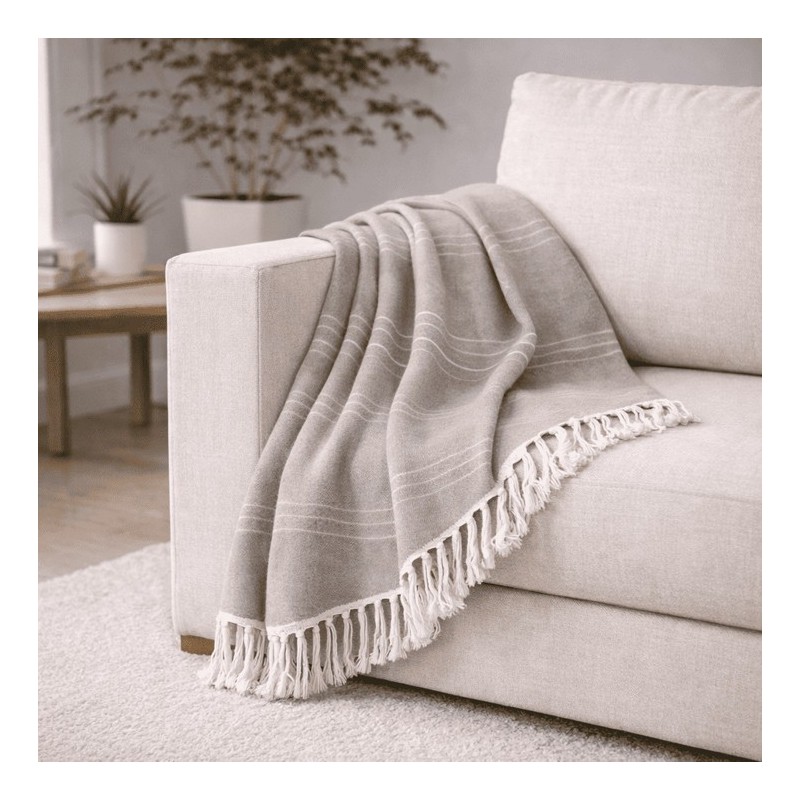 Plaid Foulard multiusos con flecos — Algodón y poliéster para sofá y cama Plaid Foulard multiusos con flecos — Algodón y poliéster para sofá y cama