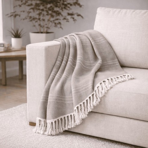 Plaid Foulard multiusos con flecos — Algodón y poliéster para sofá y cama