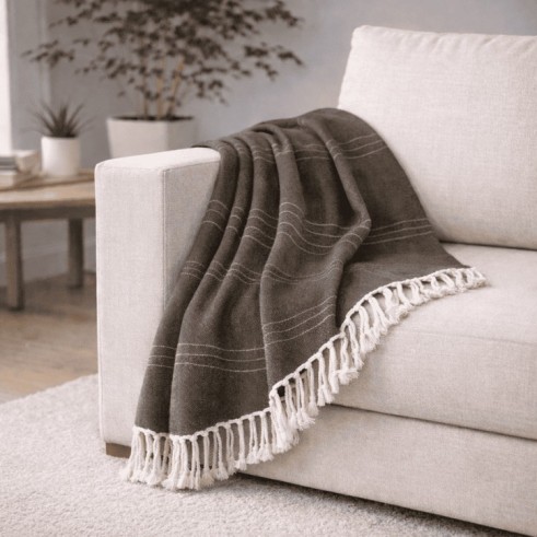 Plaid Foulard multiusos con flecos — Algodón y poliéster para sofá y cama