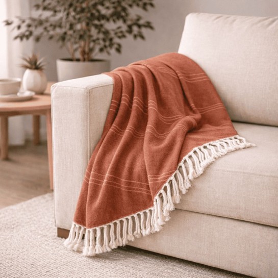 Plaid Foulard Multiusos para sofá y cama con flecos