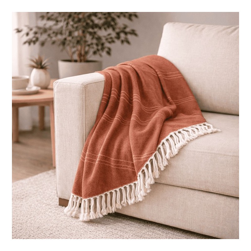 Plaid Foulard multiusos con flecos — Algodón y poliéster para sofá y cama Plaid Foulard multiusos con flecos — Algodón y poliéster para sofá y cama