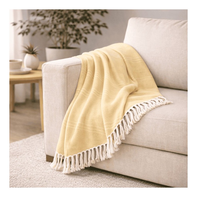 Plaid Foulard multiusos con flecos — Algodón y poliéster para sofá y cama