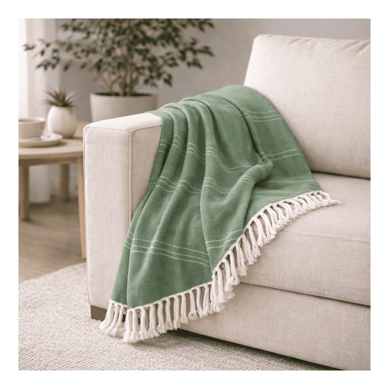 Plaid Foulard multiusos con flecos — Algodón y poliéster para sofá y cama Plaid Foulard multiusos con flecos — Algodón y poliéster para sofá y cama