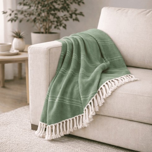 Plaid Foulard multiusos con flecos — Algodón y poliéster para sofá y cama