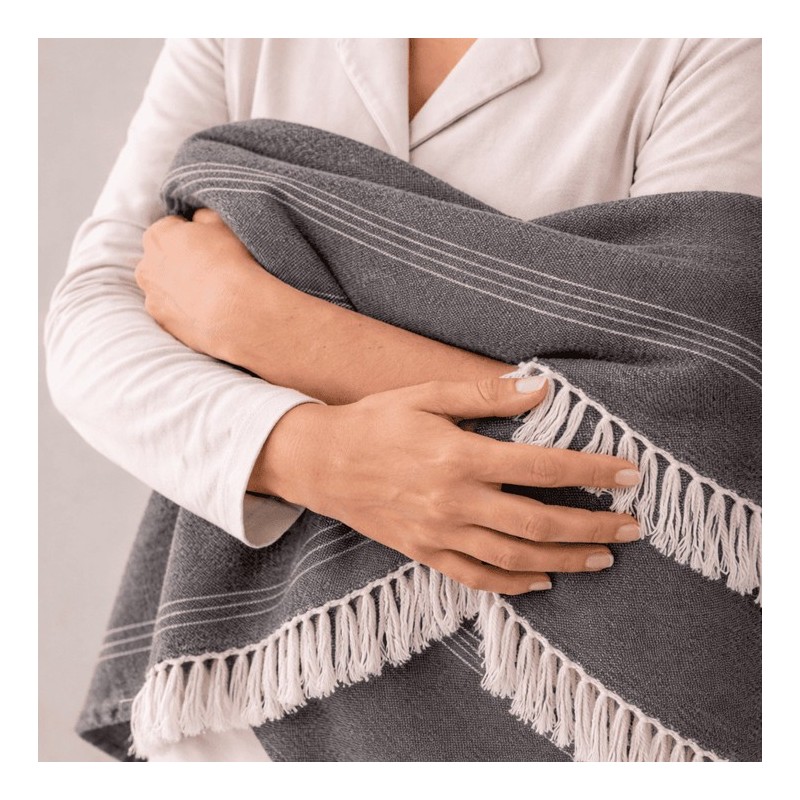 Plaid Foulard multiusos con flecos — Algodón y poliéster para sofá y cama