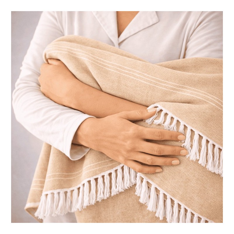 Plaid Foulard multiusos con flecos — Algodón y poliéster para sofá y cama