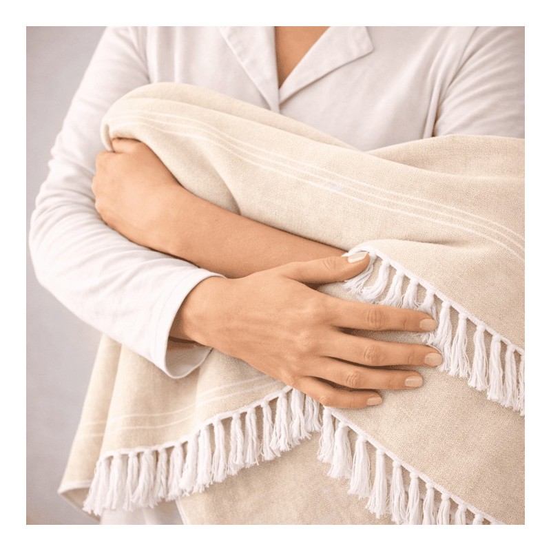 Plaid Foulard multiusos con flecos — Algodón y poliéster para sofá y cama