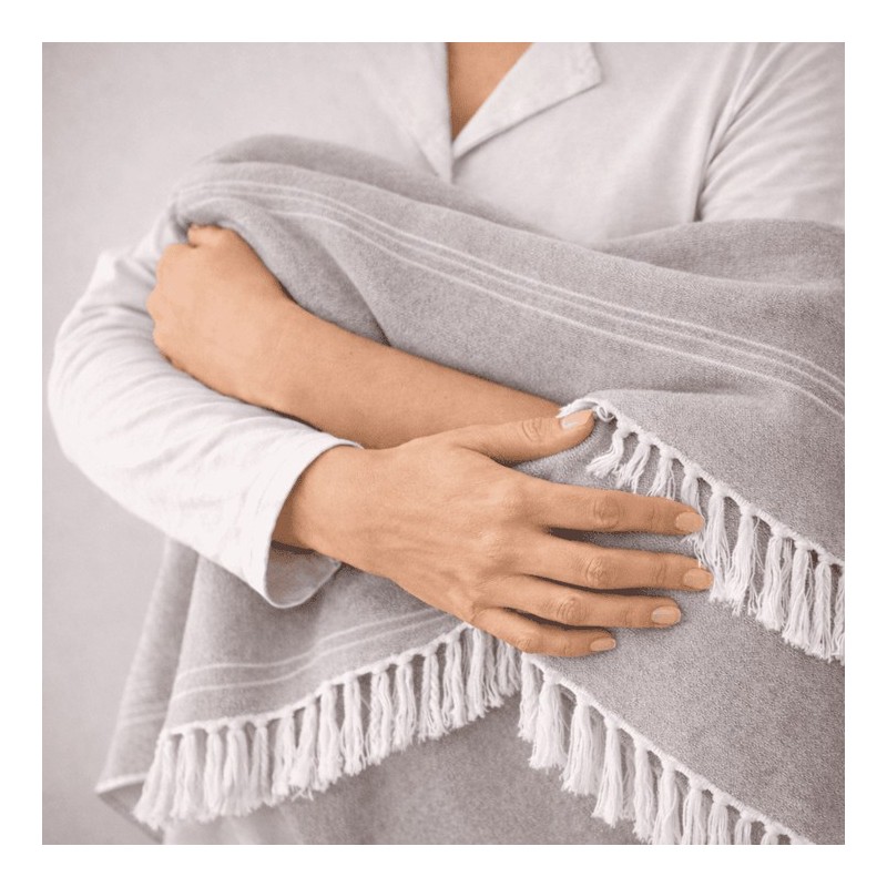 Plaid Foulard multiusos con flecos — Algodón y poliéster para sofá y cama Plaid Foulard multiusos con flecos — Algodón y poliéster para sofá y cama