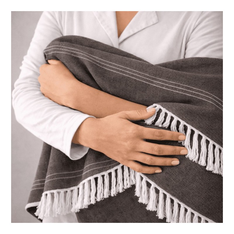 Plaid Foulard multiusos con flecos — Algodón y poliéster para sofá y cama