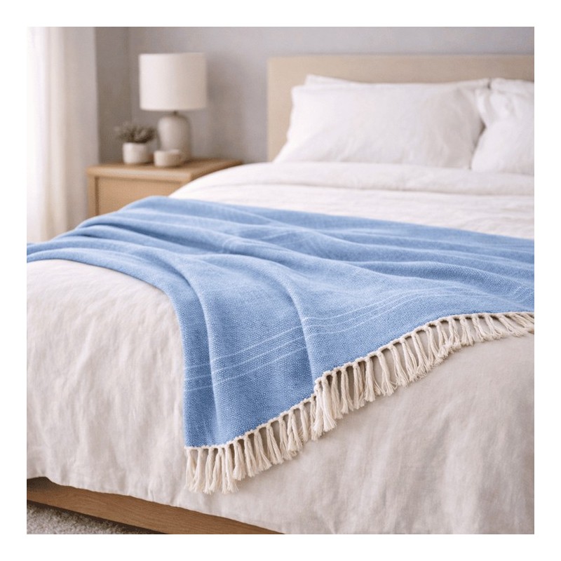 Plaid Foulard multiusos con flecos — Algodón y poliéster para sofá y cama