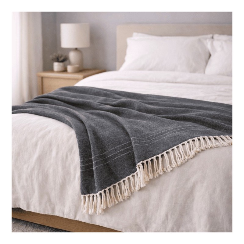 Plaid Foulard multiusos con flecos — Algodón y poliéster para sofá y cama