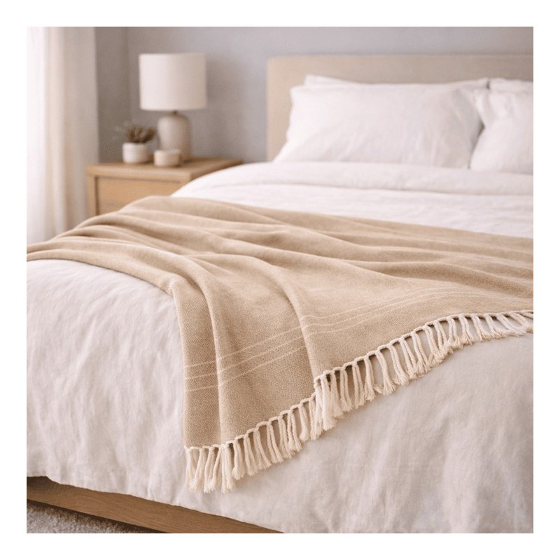 Plaid Foulard multiusos con flecos — Algodón y poliéster para sofá y cama